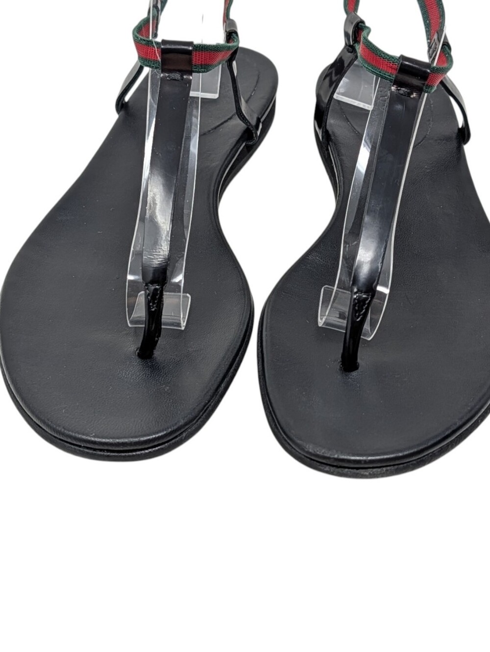 Gucci Black Green Red Striped Thong Leather Minimalist Flat Sandal Size 8 - Picture 5 of 10